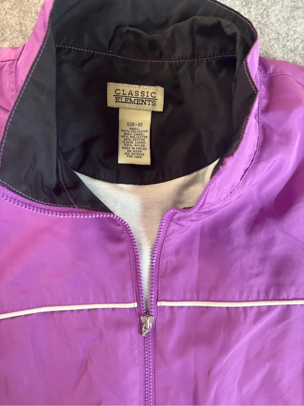 Classic Elements Purple and Black Zip-Up Windbreaker Jacket